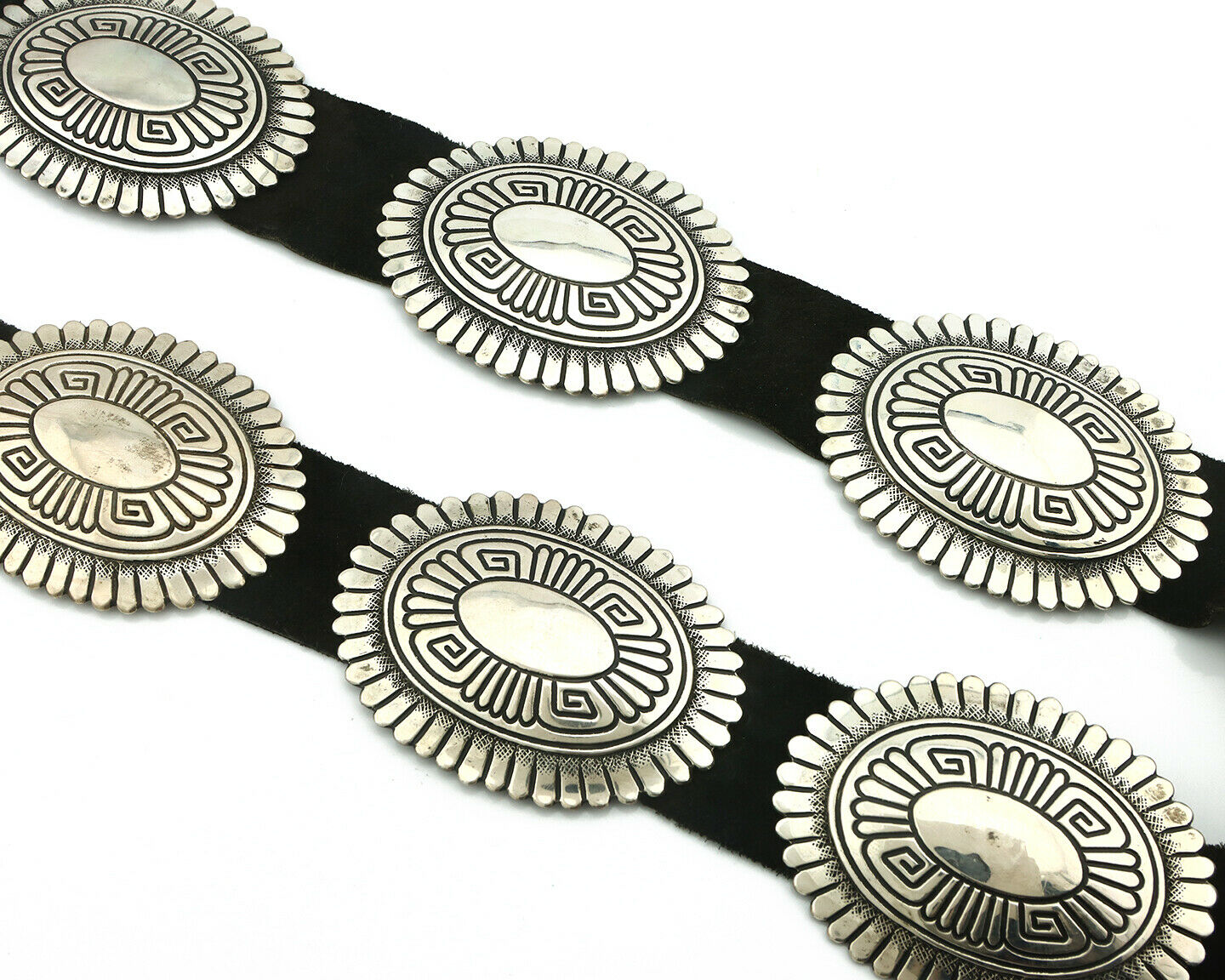 Navajo Concho Belt .925 Silver Hand Stamped Artist Tc Singer C.80's