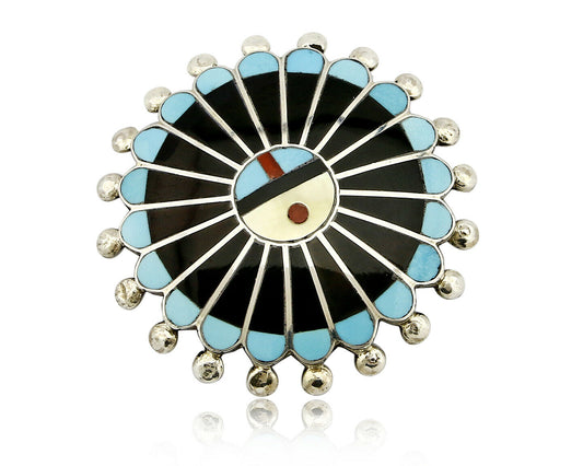 Zuni Signed Artist Victoria Unkestine Inlaid .925 SOLID Silver Tewa Pendant Pin