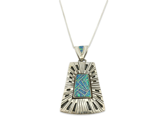 Navajo Handmade Pendant .925 Silver Black Opal Artist Signed Sun C.80's