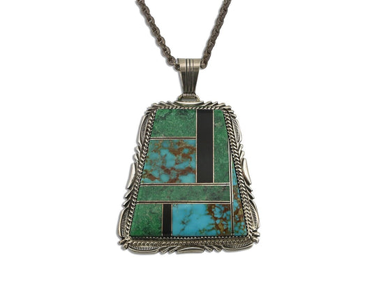 Navajo Necklace 925 Silver Turquoise & Onyx Artist Signed LTB C.80's