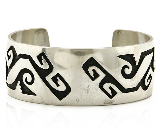 Hopi Bracelet .925 SOLID Silver Cuff Overlay Signed Artist CUCH C.80's