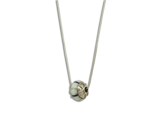 Women's Spinner Pendant .925 Silver Inlaid Opal & Lapis Necklace