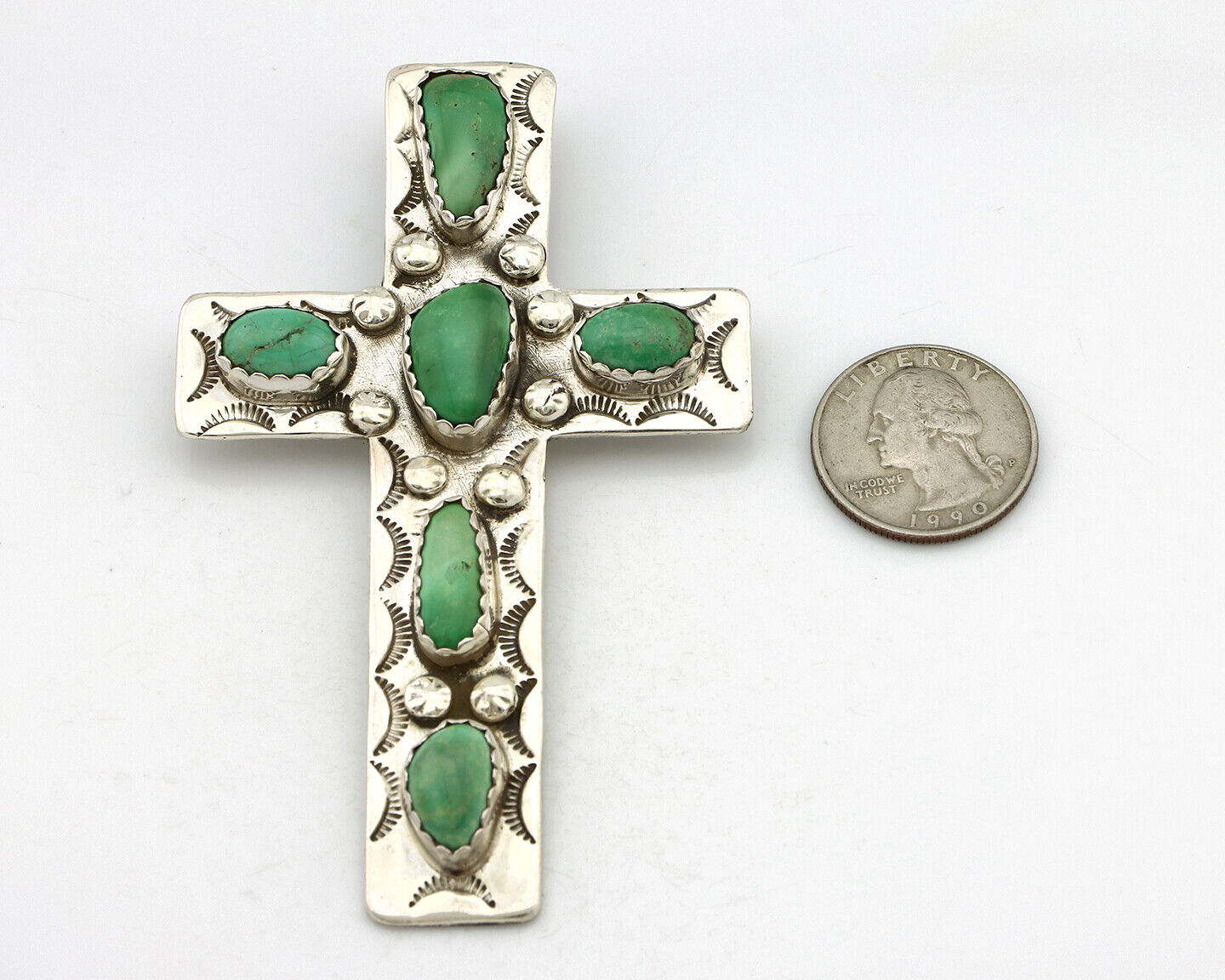 Navajo Cross Necklace 925 Silver Royston Turquoise Artist Signed JO C.80's