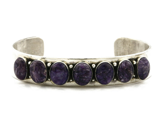 Navajo Bracelet .925 Silver Gemstone Charoite Cuff Signed Patrick Yazzie C.80's