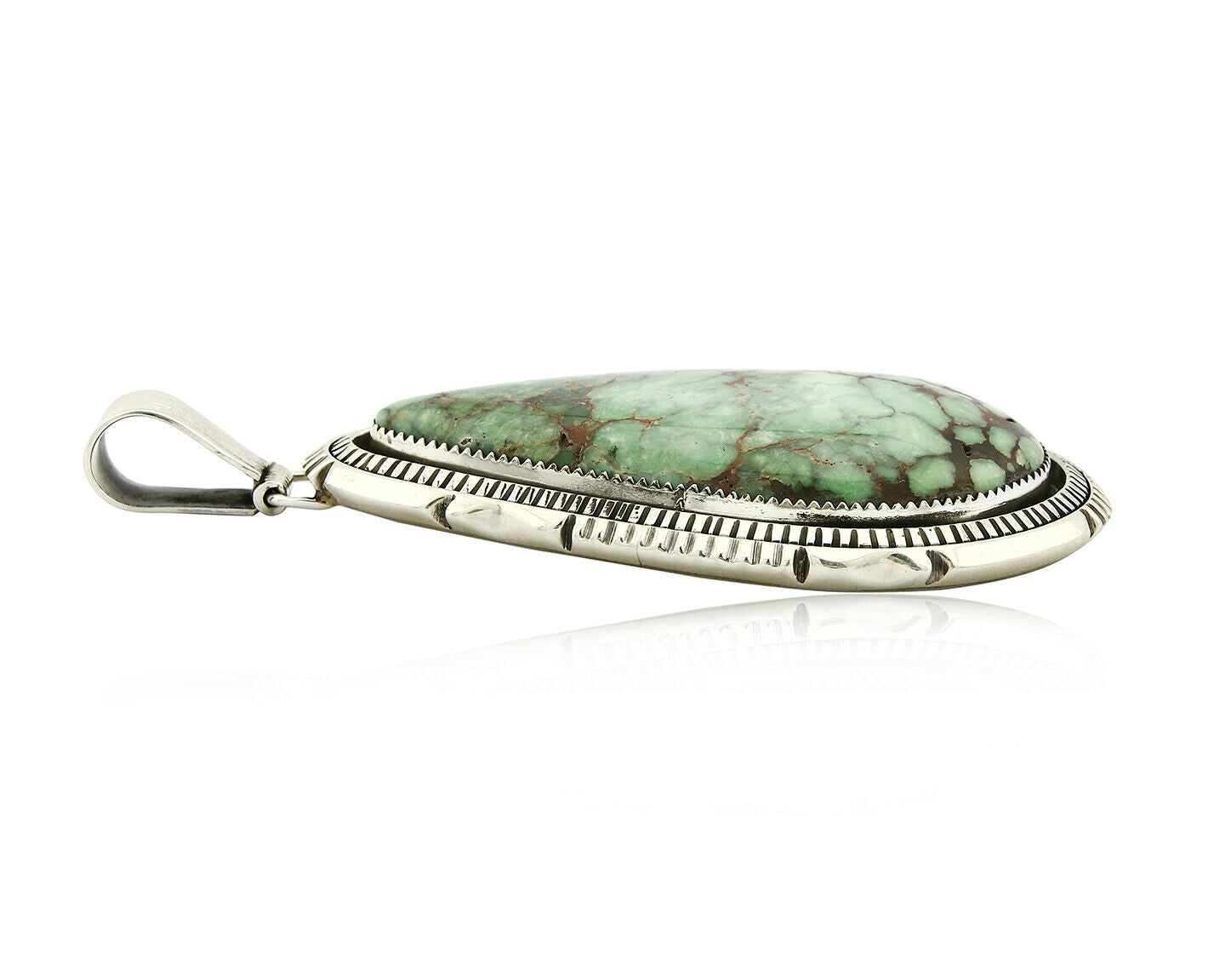 C. 1990 Rare Large Variscite Navajo Signed Begay .925 Silver Stamped Pendant