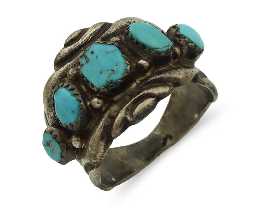 Zuni Ring .925 Silver Natural Sleeping Beauty Turquoise Native Artist C.80's
