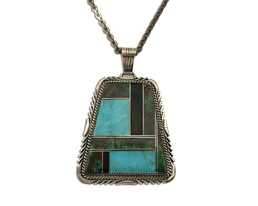 Navajo Necklace 925 Silver Turquoise & Onyx Artist Signed LTB C.80's
