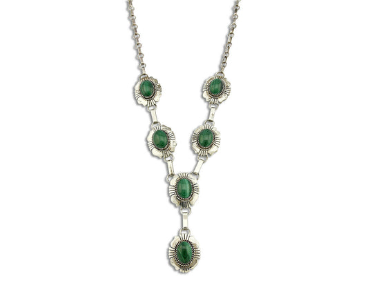 C.80-90's Navajo William Denetdale .925 SOLID Silver Natural Malachite Necklace