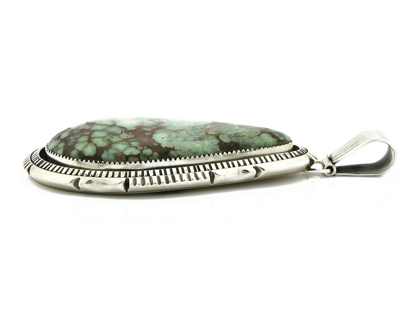 C. 1990 Rare Large Variscite Navajo Signed Begay .925 Silver Stamped Pendant
