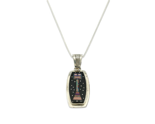 Navajo Handmade Inlaid Kachina Pendant .925 Silver Artist Signed FL C.80's