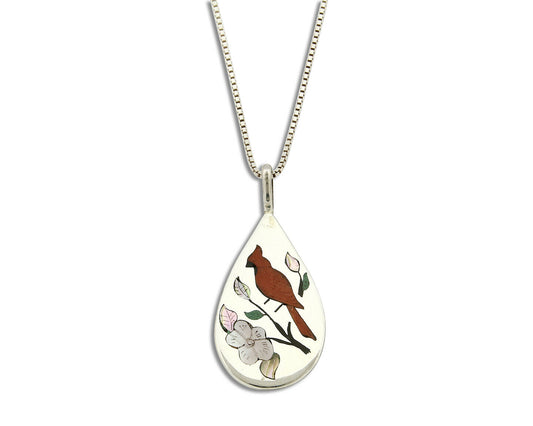 Navajo Inlaid Bird Pendant .925 Silver Handmade Signed Barber C.80's