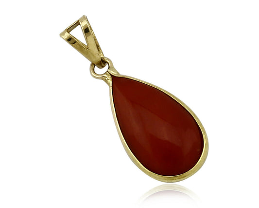 Women's Pendant 18k Yellow Gold Natural Red Mediterranean Coral