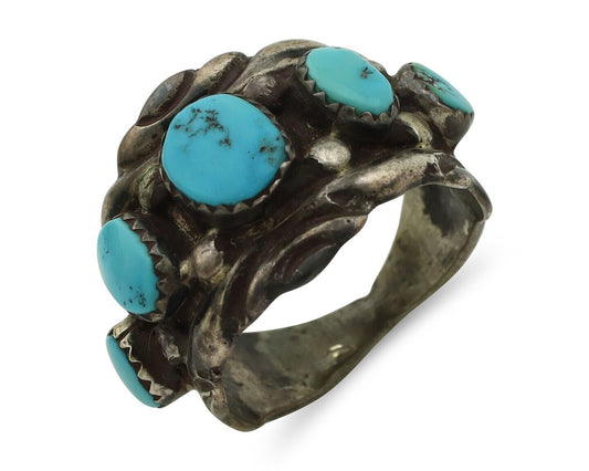 Zuni Ring .925 Silver Natural Sleeping Beauty Turquoise Native Artist C.80's